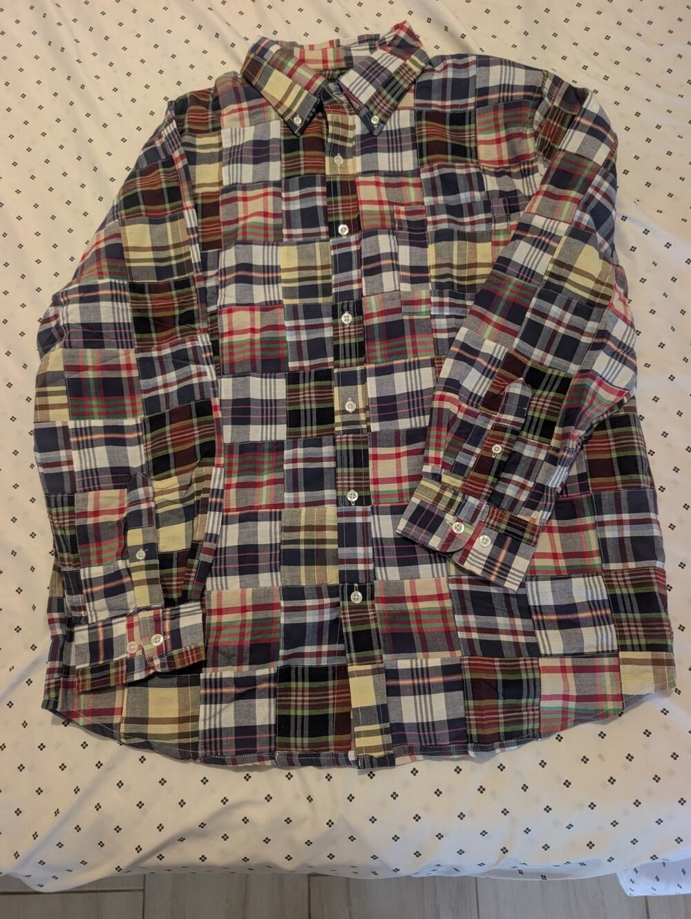 Scandia Woods Mens L Blue Patchwork Cotton Long Sleeve Button Down, Gorpcore